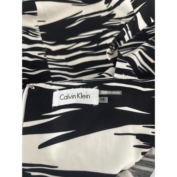 Calvin Klein Shift Dress Womens 12 White Black Geo Print Sleeveless Back Zipper - Picture 6 of 9